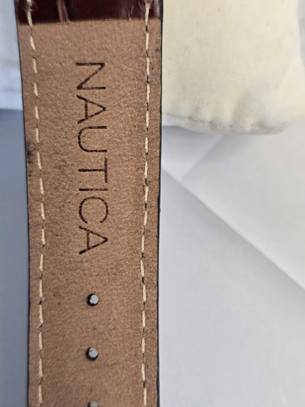 Nautica Steel Y2K Silver Dial Watch with Brown Leather Strap